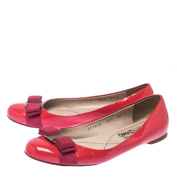 Salvatore Ferragamo Pink Patent Leather Vara Bow Ballet Flats Size 37 - Picture 4 of 4